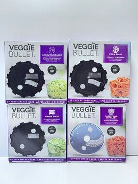 New In Box Veggie Bullet Blades Udon Angel Hair Ribbon Shoestring Fry Lot of 4